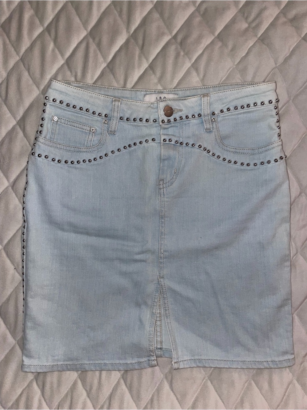 IRO Light Blue Studded Denim Mini Skirt Size 24